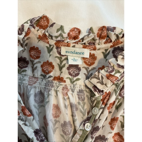 Sundance Womens Boxy 3/4 Sleeve Cotton Top Ivory Multi Floral‎ Sz Large - Picture 9 of 12